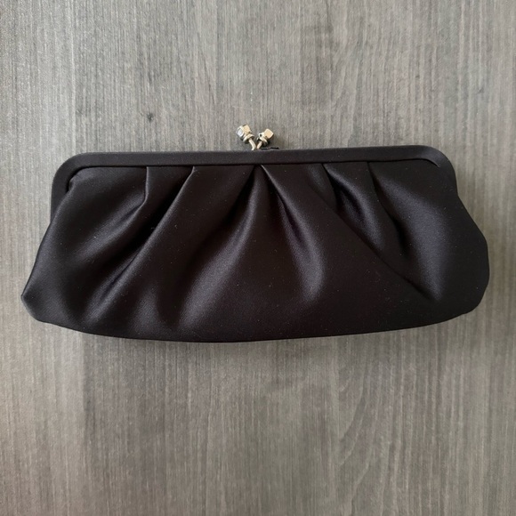 White House Black Market small satin clutch black purse evening handbag - Picture 8 of 10